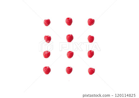 Fresh raspberries arranged in grid pattern, showcasing their vibrant red color and texture. Perfect for healthy recipes or as snack Fresh raspberries arranged in grid pattern, showcasing their vibrant red color and texture. Perfect for healthy recipes or as snack 120114825
