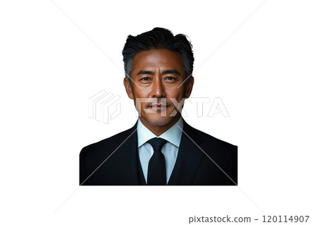confident man in formal suit with gray hair and serious expression. His well groomed appearance conveys professionalism and sophistication confident man in formal suit with gray hair and serious expression. His well groomed appearance conveys professionalism and sophistication 120114907