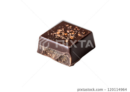 Delicious dark chocolate square with rich texture and sprinkled topping, perfect for indulgence 120114964