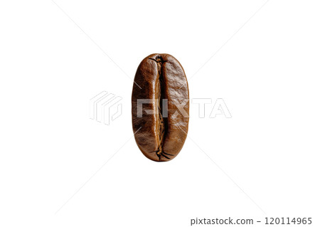 close up of single coffee bean, showcasing its rich brown color and texture, perfect for coffee lovers and culinary enthusiasts 120114965