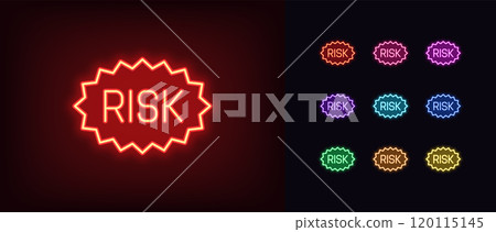 Outline neon high risk icon set. Glowing neon warning tag with text Risk, caution label. Risk management and assessment, danger zone and threat control, financial problem, security rate. Vector icons Outline neon high risk icon set. Glowing neon warning tag with text Risk, caution label. Risk management and assessment, danger zone and threat control, financial problem, security rate. Vector icons 120115145