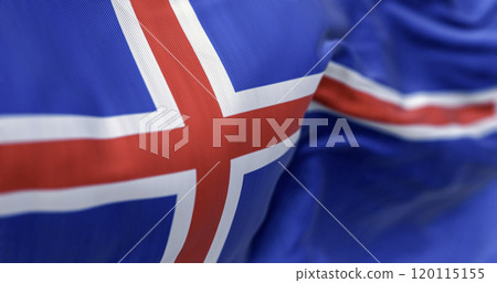 Close-up of three Iceland national flags waving 120115155