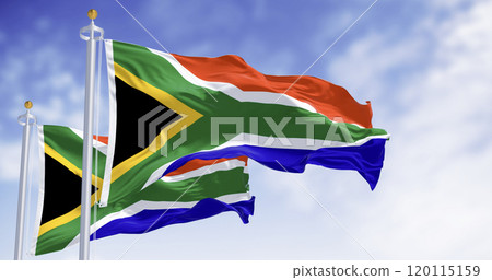 South Africa national flags waving South Africa national flags waving 120115159