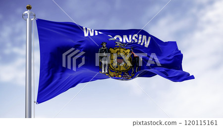 Wisconsin state flag waving in the wind 120115161