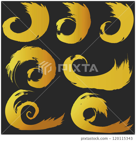 Japanese style material Illustration set of golden lines drawn with a brush Vector Japanese style material Illustration set of golden lines drawn with a brush Vector 120115343