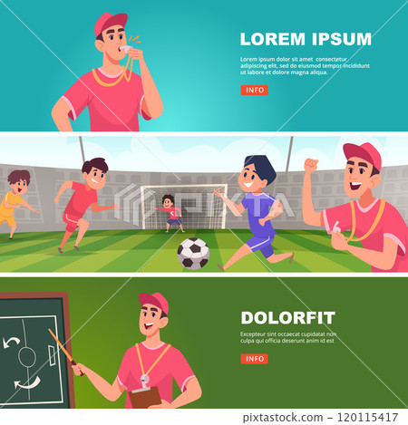 coach. football sport instructor for kids vector horizontal banners 120115417