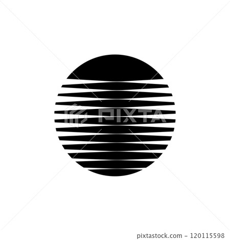 Retro sun emblem circle. Old vintage sunrise sunset design. 120115598
