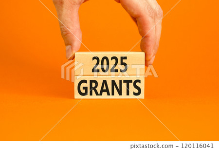 Planning 2025 grants new year symbol. Concept words 2025 Grants on beautiful wooden blocks. Beautiful orange background. Businessman hand. Business 2025 grants new year concept. Copy space. Planning 2025 grants new year symbol. Concept words 2025 Grants on beautiful wooden blocks. Beautiful orange background. Businessman hand. Business 2025 grants new year concept. Copy space. 120116041