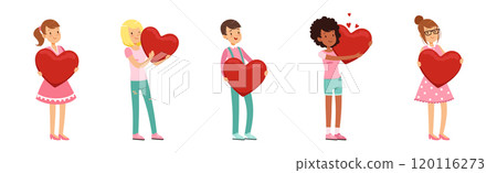 Cute Teen Boy and Girl with Red Heart Feel Love Vector Set Cute Teen Boy and Girl with Red Heart Feel Love Vector Set 120116273