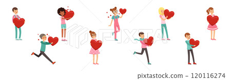 Cute Teen Boy and Girl with Red Heart Feel Love Vector Set Cute Teen Boy and Girl with Red Heart Feel Love Vector Set 120116274