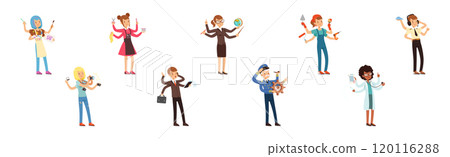 Multitasking People Character of Different Profession Vector Set Multitasking People Character of Different Profession Vector Set 120116288