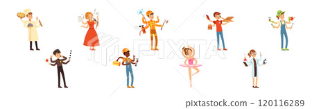 Multitasking People Character of Different Profession Vector Set 120116289