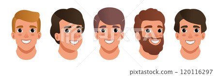 Man Smiling Face Head with Different Hairstyle Vector Set Man Smiling Face Head with Different Hairstyle Vector Set 120116297