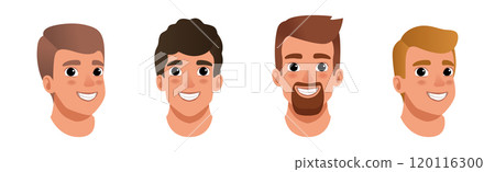 Man Smiling Face Head with Different Hairstyle Vector Set Man Smiling Face Head with Different Hairstyle Vector Set 120116300