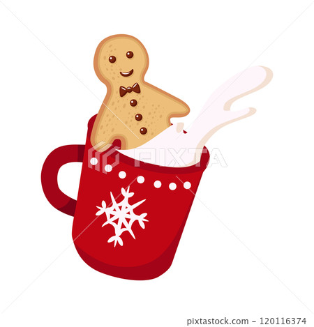 Gingerbread man in a holiday mug. Vector cute illustration. Gingerbread man in a holiday mug. Vector cute illustration. 120116374