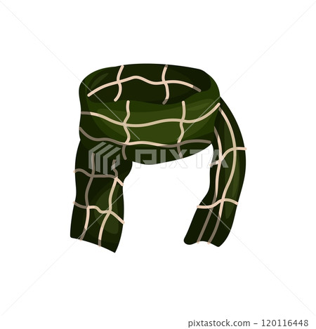 Vector illustration green scarf isolated on white background. Winter scarf 120116448