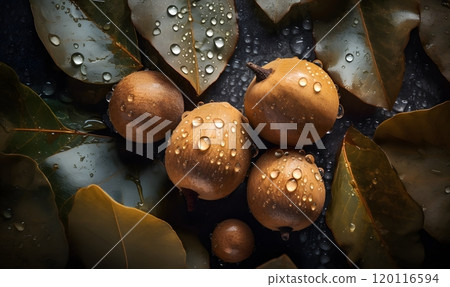 Seamless marula fruit and leaves background for nature-themed designs Seamless marula fruit and leaves background for nature-themed designs 120116594