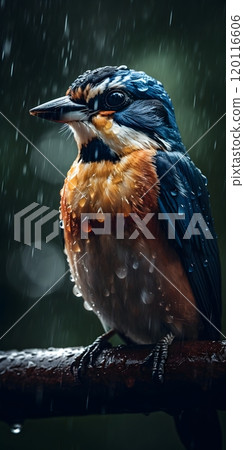 Colorful bird perched on a rainy branch nature photography for posters and prints Colorful bird perched on a rainy branch nature photography for posters and prints 120116606