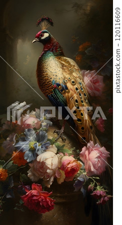 Elegant drake bird painting by pieter franciscus dierckx featuring detailed botanical elements Elegant drake bird painting by pieter franciscus dierckx featuring detailed botanical elements 120116609
