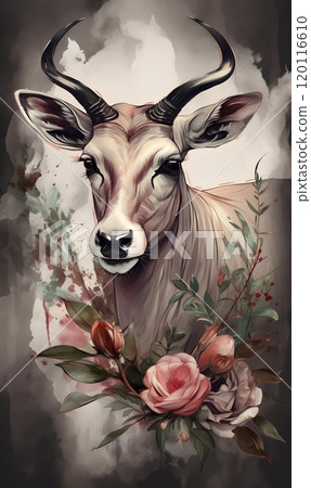 Elegant oryx with roses and palm leaves design for art prints Elegant oryx with roses and palm leaves design for art prints 120116610