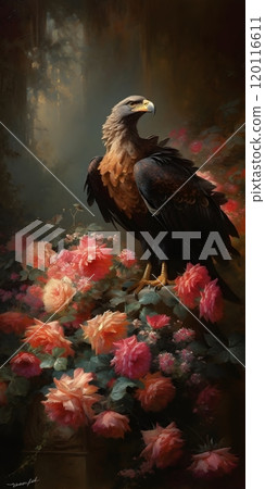 Majestic condor in a floral realm - wildlife and nature art for posters Majestic condor in a floral realm - wildlife and nature art for posters 120116611