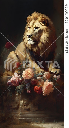Majestic lion with floral accents by pieter franciscus dierckx 120116619