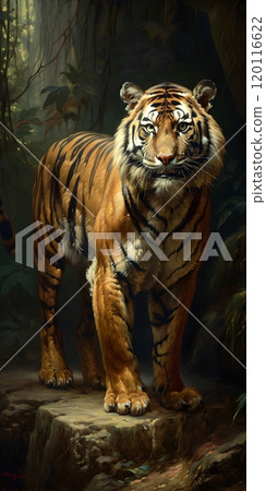 Majestic tiger in jungle: wildlife fine art painting by pieter franciscus dierckx Majestic tiger in jungle: wildlife fine art painting by pieter franciscus dierckx 120116622