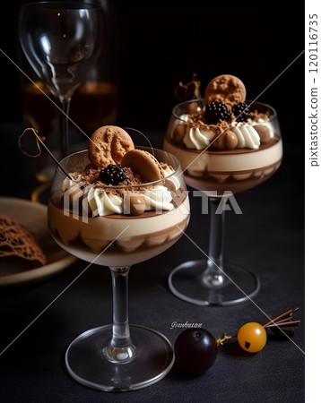 Elegant dessert duo with cookies and berries for gourmet dining inspiration 120116735
