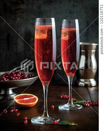 Pomegranate champagne punch for festive celebrations and holiday gatherings 120116751