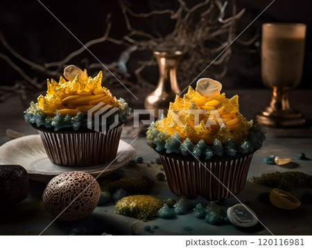 Elegant cupcake display with floral decorations for special occasions 120116981