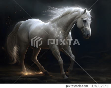 Majestic white horse in fantasy art with glowing elements 120117132