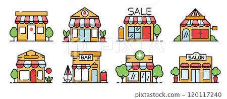 Minimalist Color Icon Set for Small Retail Business, Online Shop, Bar, Pharmacy, Salon, Kiosk in a Vector 120117240