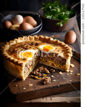 Sausage and egg picnic pie culinary delight for spring gatherings Sausage and egg picnic pie culinary delight for spring gatherings 120117542