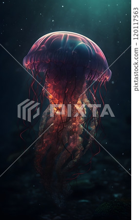 Mesmerizing jellyfish floating gracefully in ocean depths 120117563