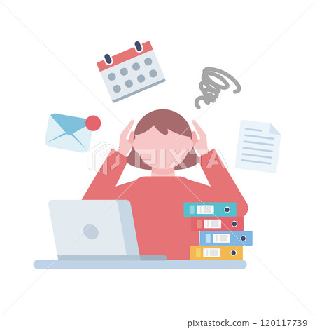 Female office worker confused by hard work 120117739