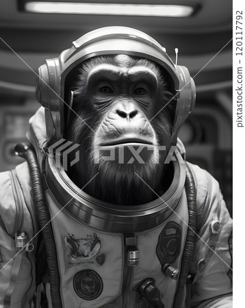 Monkey in space suit - futuristic black and white exploration 120117792