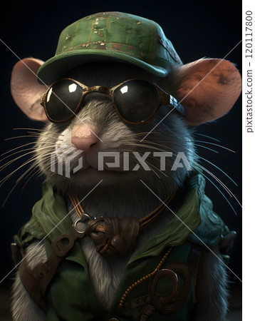 Anthropomorphic cyberpunk pirate rat in pixar style for animation design Anthropomorphic cyberpunk pirate rat in pixar style for animation design 120117800