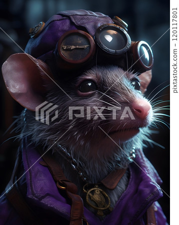Anthropomorphic cyberpunk pirate rat in pixar style for creative projects 120117801