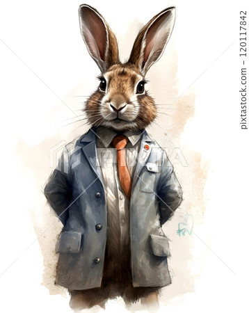 Illustrative rabbit in business attire for whimsical design 120117842