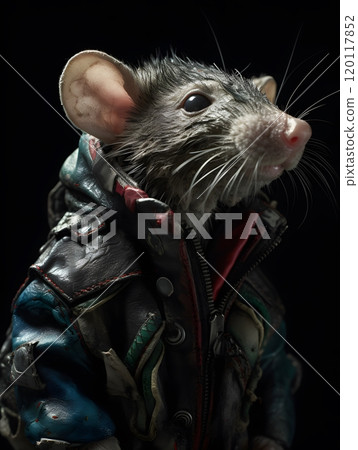 Stylish rat in jacket inspired by nature's intricacies for creative and fashion concepts 120117852