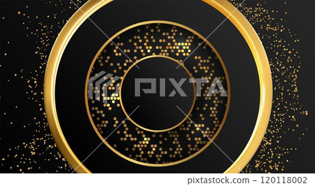 Vector icon of thin and thick gold rings with sparks on a black background. 120118002