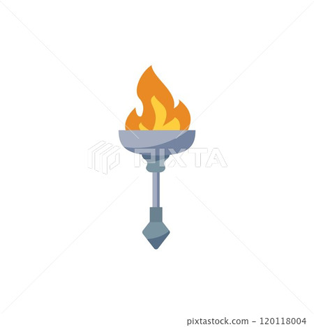 Vector illustration of a medieval metal torch with a burning flame on a white background 120118004