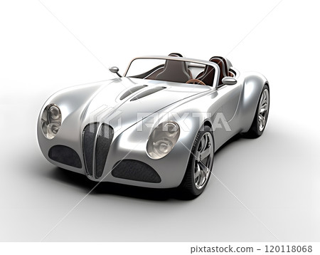 Sleek silver sports car concept art on white background for print and design Sleek silver sports car concept art on white background for print and design 120118068