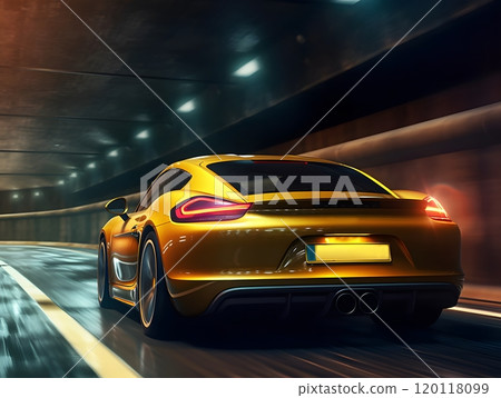 Yellow sports car in motion through tunnel - dynamic 3d automotive render Yellow sports car in motion through tunnel - dynamic 3d automotive render 120118099