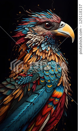 Fantasy art: colorful kite bird with intricate feathers by eddy mendoza 120118157