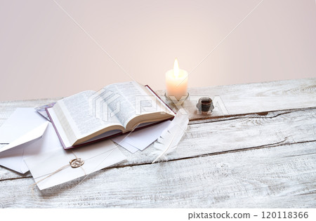 Bible on white wooden table Bible on white wooden table 120118366