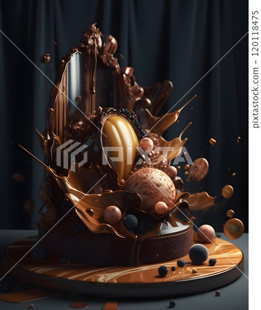 Surrealist chocolate cake art: splashing elegance for gourmet posters and decor Surrealist chocolate cake art: splashing elegance for gourmet posters and decor 120118475