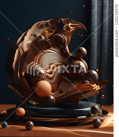 Surrealistic close-up of artistic chocolate sculpture on elegant plate 120118478