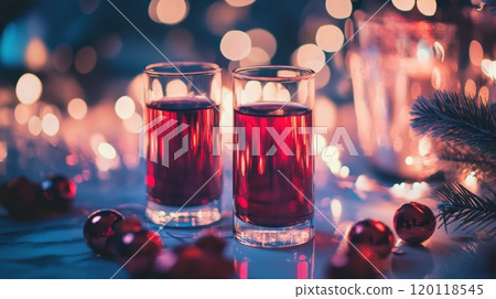 Holiday drinks with twinkling lights 120118545