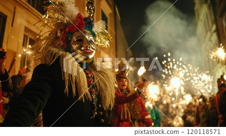 Festive masks and colorful fireworks! - Stock Illustration [120118571 ...